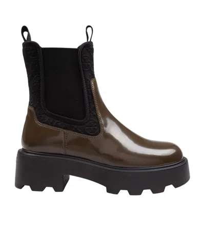 Tory Burch Olive Green Leather And Neoprene Chelsea Boot In Black