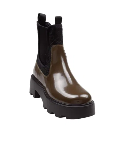 Tory Burch Olive Green Leather And Neoprene Chelsea Boot In Black