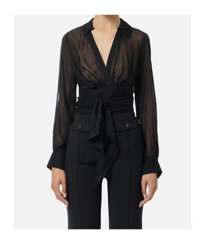 Elisabetta Franchi Blouse In Voile Fabric With Sash In Black