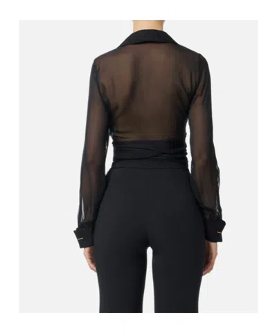 Elisabetta Franchi Blouse In Voile Fabric With Sash In Black