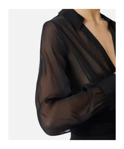 Elisabetta Franchi Blouse In Voile Fabric With Sash In Black