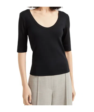 Brunello Cucinelli Ribbed Scoop Neck Short Sleeve Top In Black