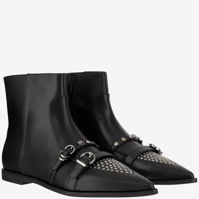 Pinko Leather Boots With Studs And Straps In Black