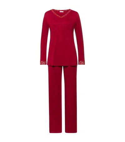 Hanro Womens Red Dahlia Moments Lace-trimmed Cotton Pyjama Set Xs In Red