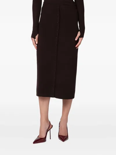 Victoria Beckham Brown Midi Skirt In Wool Blend In Brown
