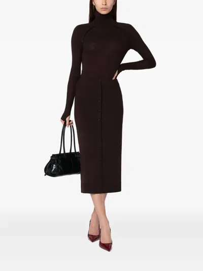 Victoria Beckham Brown Midi Skirt In Wool Blend In Brown