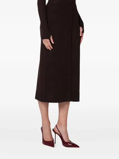 Victoria Beckham Brown Midi Skirt In Wool Blend In Brown