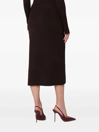 Victoria Beckham Brown Midi Skirt In Wool Blend In Brown