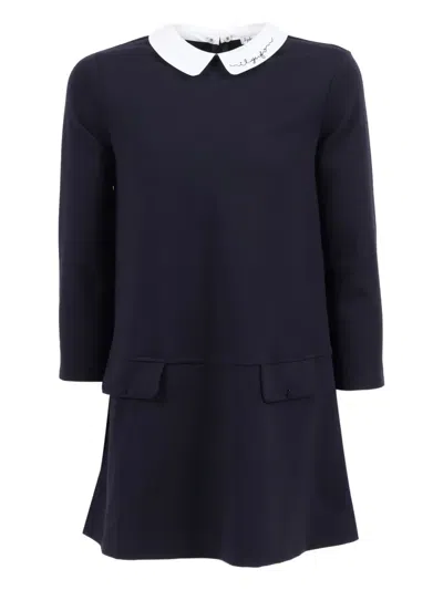 Il Gufo Peter Pan Collar Mini Dress In Blue