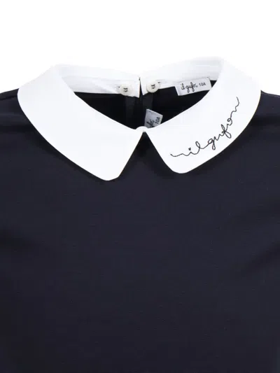 Il Gufo Peter Pan Collar Mini Dress In Blue