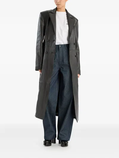 Rotate Birger Christensen Double-breasted Leather Coat In Black