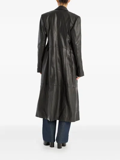 Rotate Birger Christensen Double-breasted Leather Coat In Black