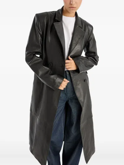 Rotate Birger Christensen Double-breasted Leather Coat In Black