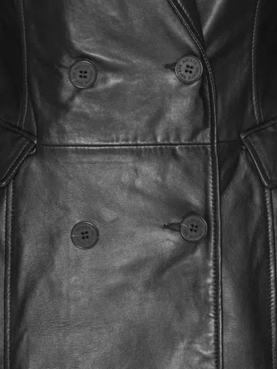 Rotate Birger Christensen Double-breasted Leather Coat In Black