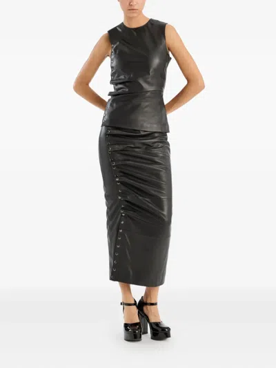 Rotate Birger Christensen Rotate Leather Top With Side Buttons In Black