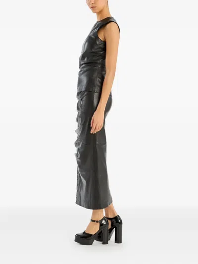 Rotate Birger Christensen Rotate Leather Top With Side Buttons In Black