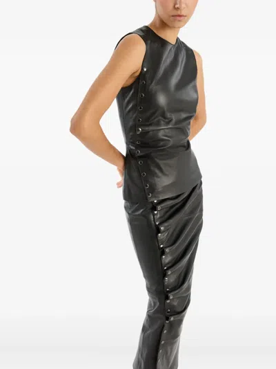 Rotate Birger Christensen Rotate Leather Top With Side Buttons In Black