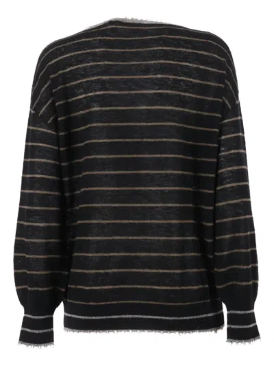 Kangra Cashmere Boat Neck Sweater With Fringed Details In Black