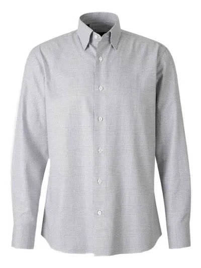 Brioni Long-sleeve Checked Shirt In Gray