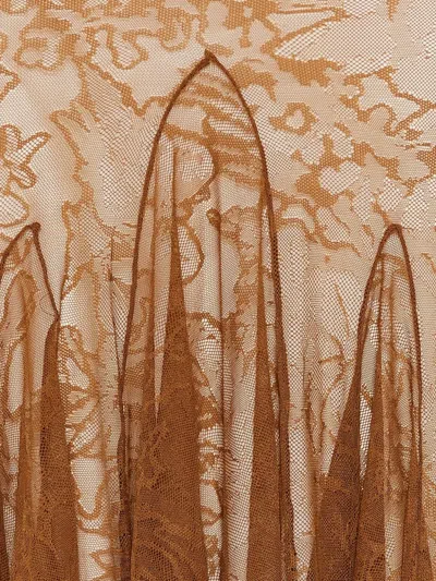 David Koma Floral Lace Maxi Skirt With Fishtail Hem And Zip Fastening In Brown