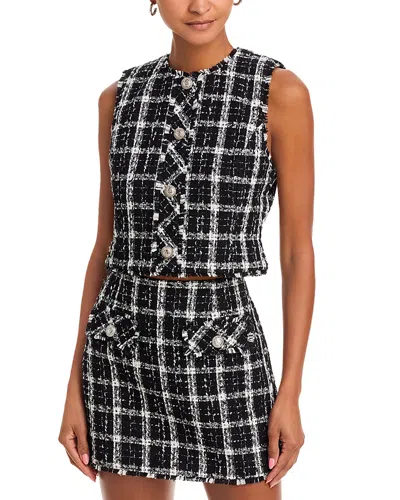 French Connection Windowpane Tweed Crop Top In Black