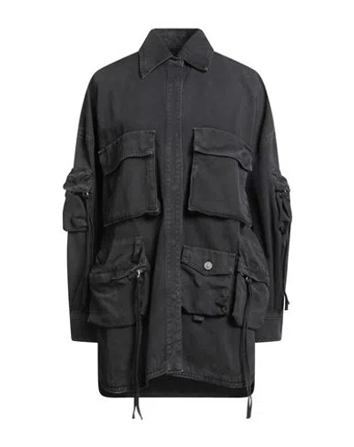 Attico Utility Denim Overshirt With Maxi Patch Pockets In Black
