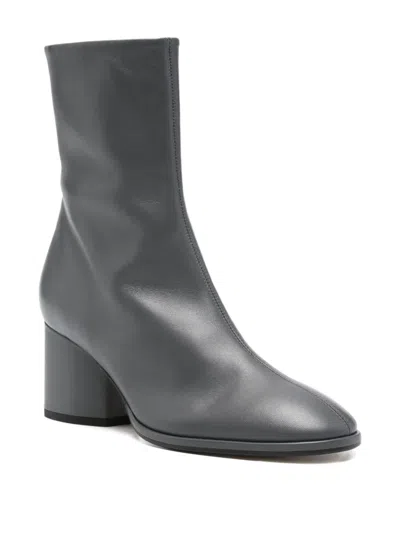 Aeyde 55mm Ayla Leather Block-heel Boots In Gray