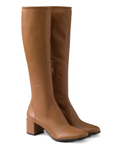 Prada Stretch Nappa Leather Boots In Brown