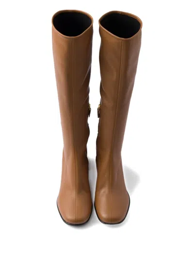 Prada Stretch Nappa Leather Boots In Brown