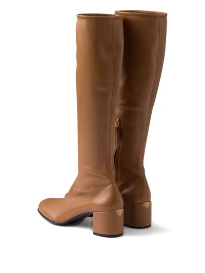 Prada Stretch Nappa Leather Boots In Brown