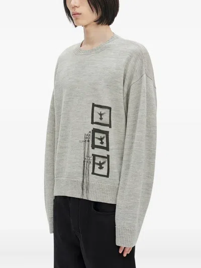 Ann Demeulemeester Bird-print Wool Sweater In Gray