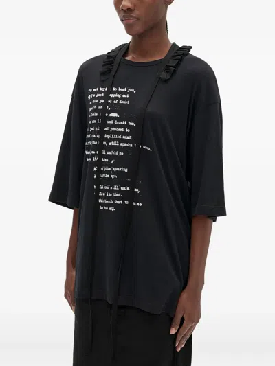 Ann Demeulemeester Agapi Printed High Comfort T-shirt With Detachable Collar In Black