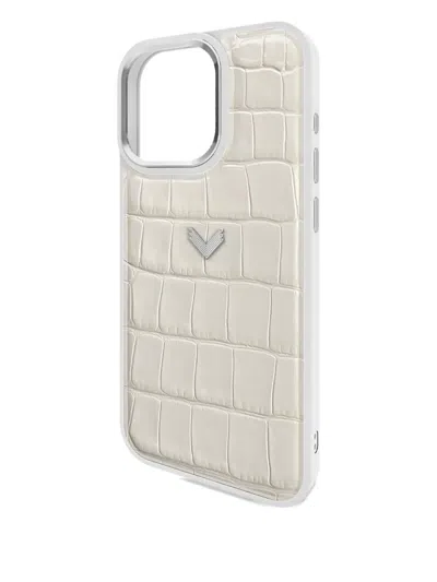 Velante Crocodile-effect Iphone 16 Pro Max Case In White