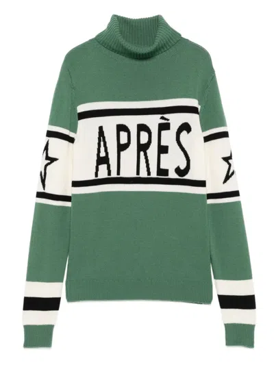 Perfect Moment Schild Intarsia Merino Wool Turtleneck Sweater In Green