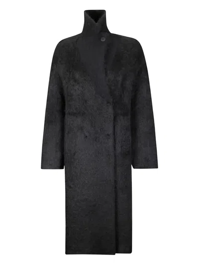 Boboutic Textured Knit Double-breasted Coat In Black