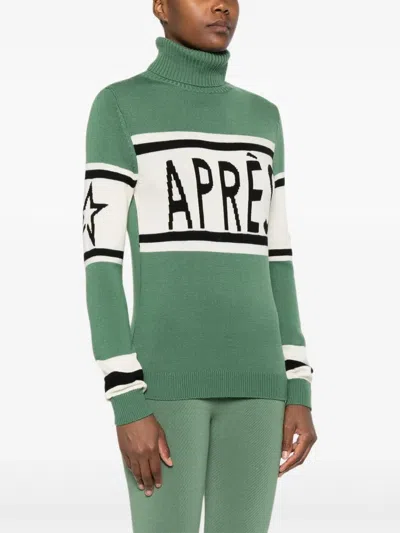 Perfect Moment Schild Intarsia Merino Wool Turtleneck Sweater In Green