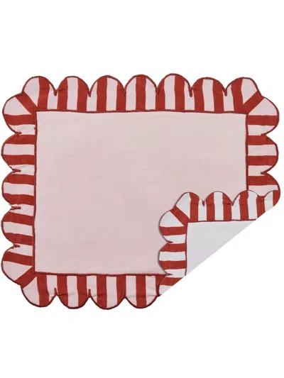 Misette Scalloped Stripe Placemat In Red