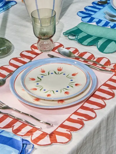 Misette Scalloped Stripe Placemat In Red