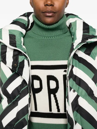 Perfect Moment Schild Intarsia Merino Wool Turtleneck Sweater In Green