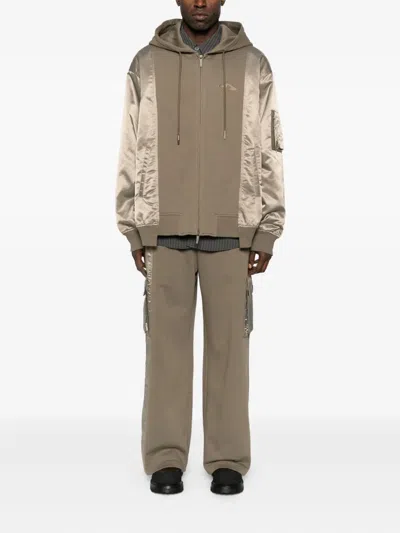 Feng Chen Wang Satin-panel Hooded Jacket In Neutral