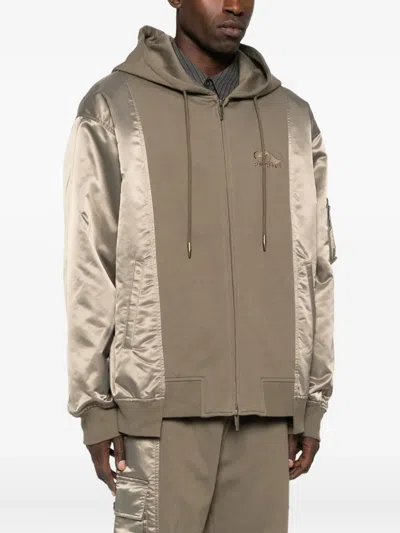 Feng Chen Wang Satin-panel Hooded Jacket In Neutral