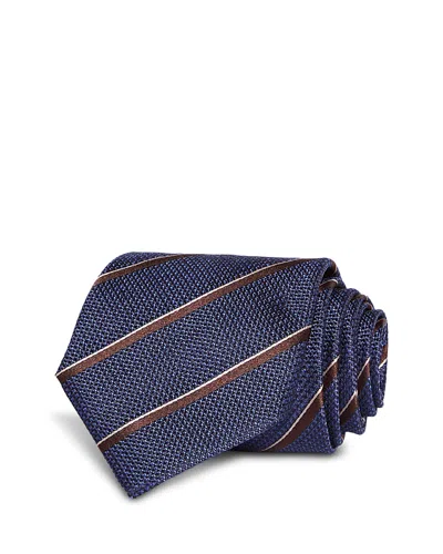Canali Silk Classic Textured Stripe Tie In Blue