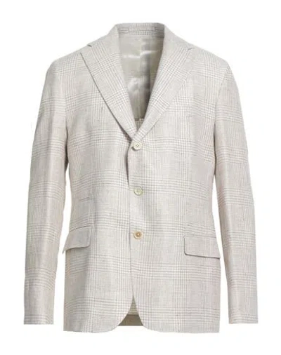 Eleventy Man Blazer Beige Size 50 Linen, Wool, Silk In White