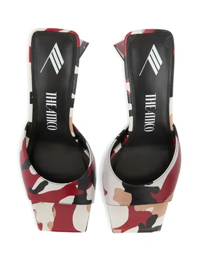 Attico Camouflage-print Block-heel Mules In Red