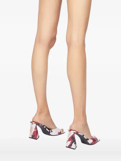 Attico Camouflage-print Block-heel Mules In Red