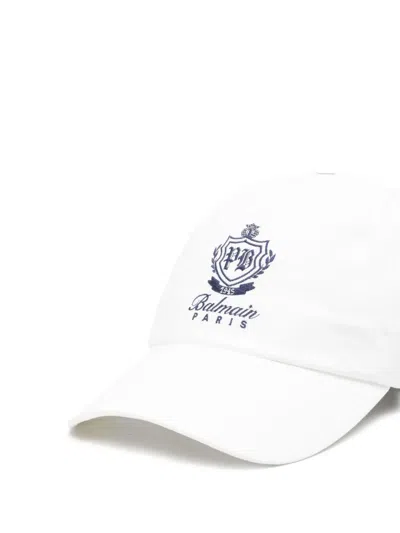 Balmain Embroidered-logos Cotton Cap In White