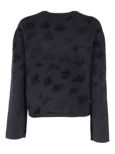 Emporio Armani Cropped Textured Knit Sweater With Abstract Patterns In Blue