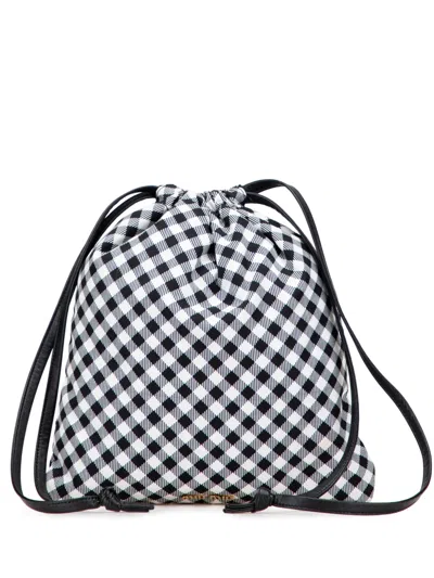 Pre-owned Miu Miu 2010-2025 Nylon Gingham Drawstring Pouch In Blue
