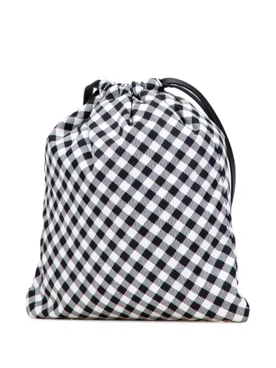 Pre-owned Miu Miu 2010-2025 Nylon Gingham Drawstring Pouch In Blue