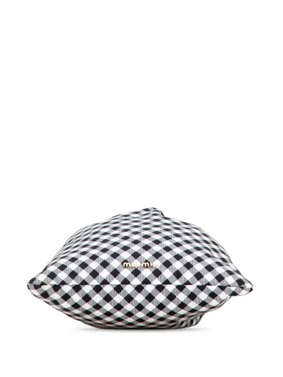 Pre-owned Miu Miu 2010-2025 Nylon Gingham Drawstring Pouch In Blue